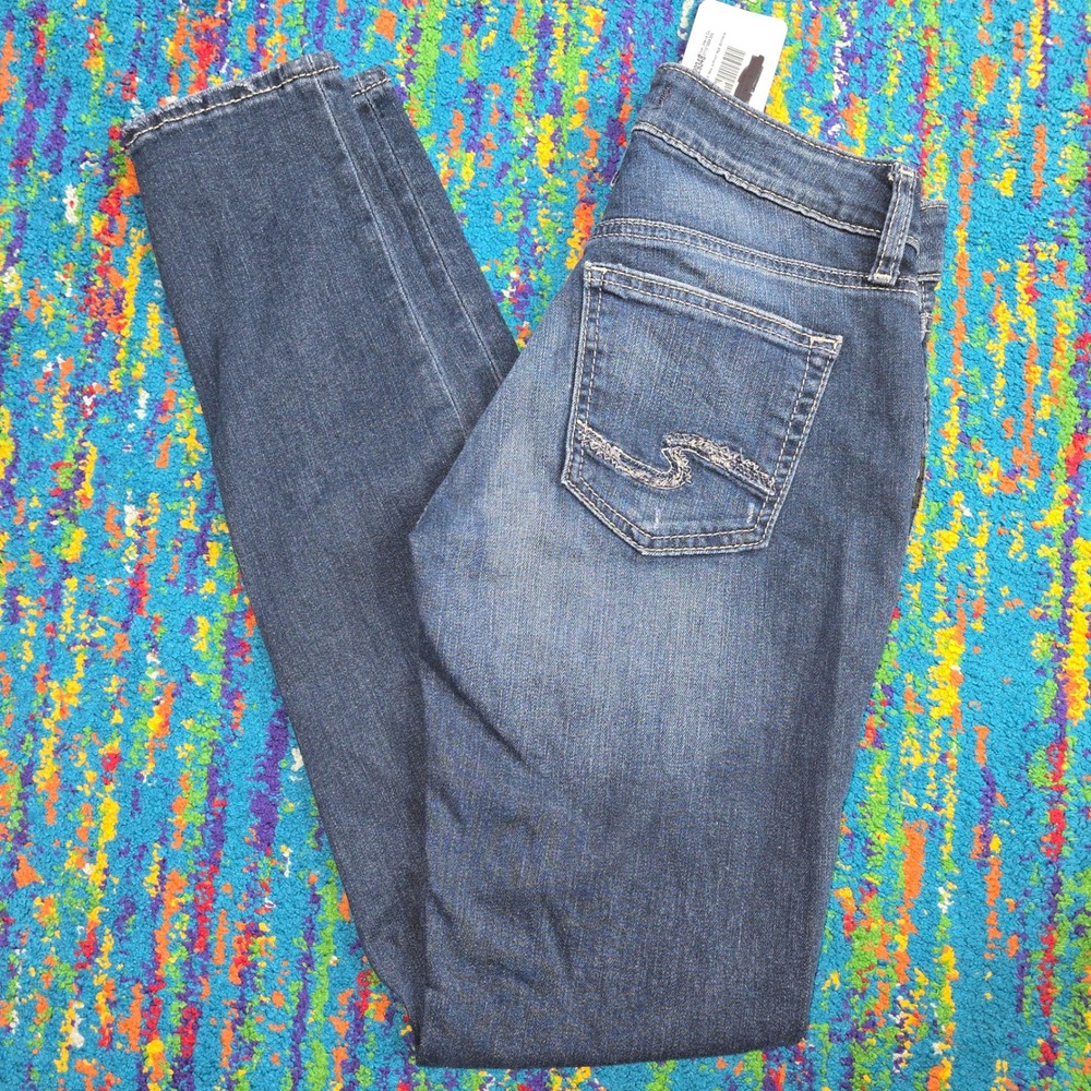 New Silver Jeans Boyfriend Blue Distressed Mid‎ Rise slim leg Jeans Womens 25